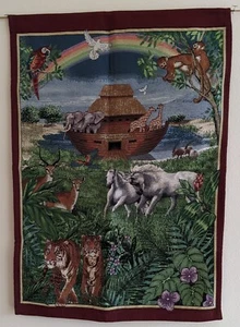 Tapiz de pared colgante del Arca de Noé 25 x 35 monos jirafas pájaros elefantes caballos - Imagen 1 de 5