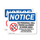 (2 Pack) Cell Phone Use In Designated Area Only OSHA Notice Sign Decal Metal