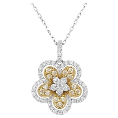 Features Spectacular Lab-Created White and Yellow Diamonds Flower Design Pendant - Image 1 of 4