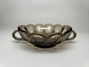 Vtg ANCHOR HOCKING "FAIRFIELD BROWN" Double 2 HANDLE NAPPY BOWL CANDY GLASS - Picture 1 of 5