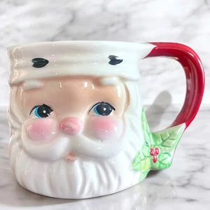 Vintage Josef Original Weihnachten Santa MCM Tasse Korea kitschig 3" blau schwarze Augen - Bild 1 von 5