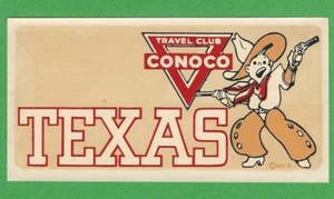 VINTAGE ORIGINAL 1950 SOUVENIR "TEXAS" COWBOY CONOCO TRAVEL CLUB WATER DECAL ART - Picture 1 of 2