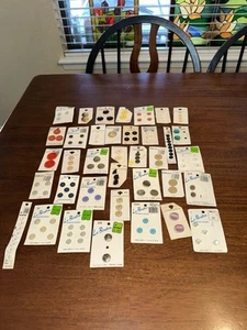 Vtg Sewing Buttons 36 Cards Various Colors Patterns Sizes Mixed Materials NOS - Picture 1 of 7