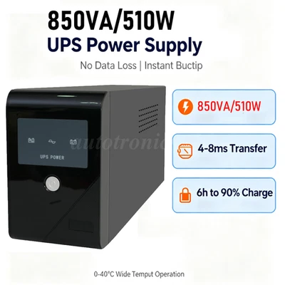 Fuente de alimentación UPS de respaldo 850VA/510W batería ecológica de ahorro de energía con 3 tomas de corriente Foto 1 de 4