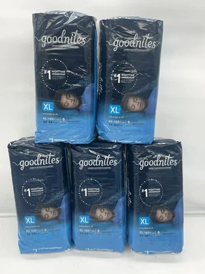 NUEVO Lote de 5 Paquetes - Niños XL Goodnites Ropa Interior para Dormir - 9 Por Paquete / 45 Total Foto 1 de 4