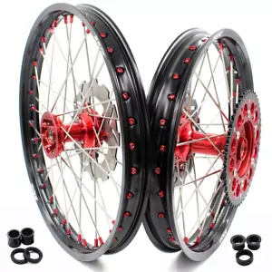 KKE 21/19 Dirt Bike MX Cast Wheels Spoke Rims Fit Honda XR650R 2000-2008 Red Hub - Foto 1 di 12