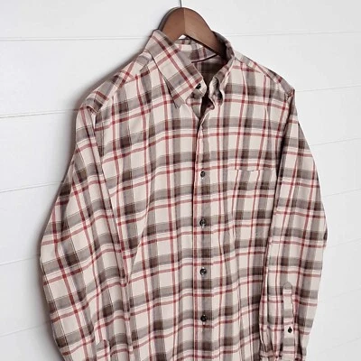 St Johns Bay Mens Medium Button Down Shirt 100% Cotton Brown Red Beige Blue - Image 1 of 4