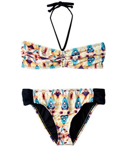 HURLEY GIRL'S JAGGED TIE-DYE BANDEAU TAB 2 PC BIKINI SWIM SET MULTI 14 NEW! $49 - Picture 1 of 2