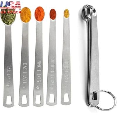 Juego de cucharas medidoras de acero inoxidable 5 piezas medición precisa en seco líquido nuevo Foto 1 de 3