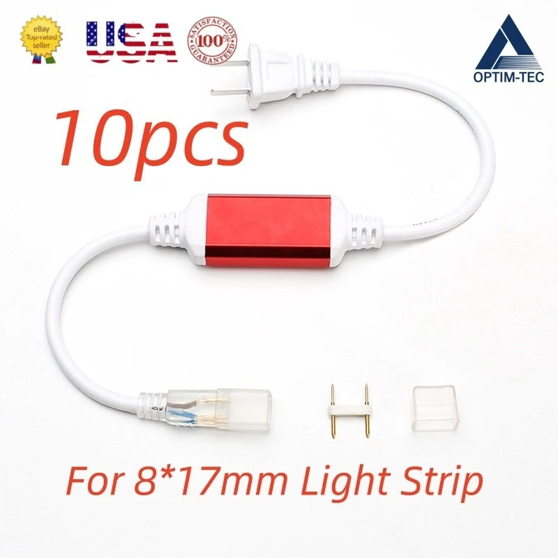 10Pcs 110V US Plug Power Cord Connector Line for 8mm*17mm LED Neon Rope Lights - Image 1 of 4