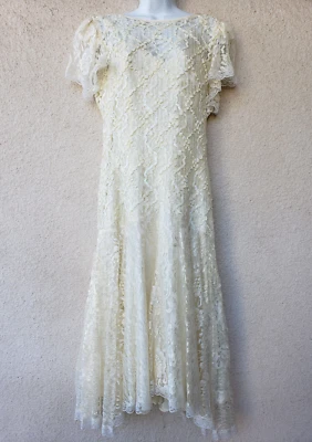 De Colección Años 80 90 Vestido de Baile de graduación Marfil Brillante Lentejuelas Encaje Cintura Caída Vestido de Baile Boda M Foto 1 de 4