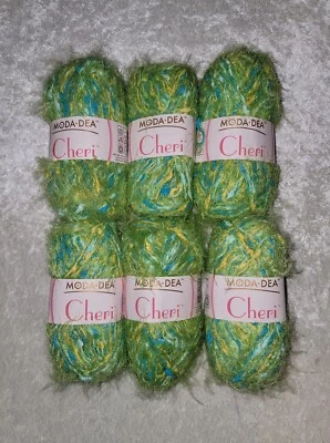 Moda Dea Cheri Yarn Lot of 6 Green Skeins # 9625 Lime Green, Yellow & Blue  - Image 1 of 3