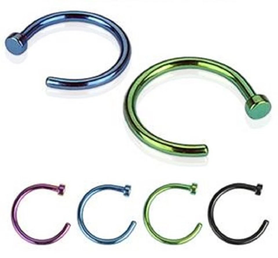 1 - Anillo de aro abierto nariz acero quirúrgico iones de titanio 8 mm 10 mm 20 18 calibre N20 Foto 1 de 1