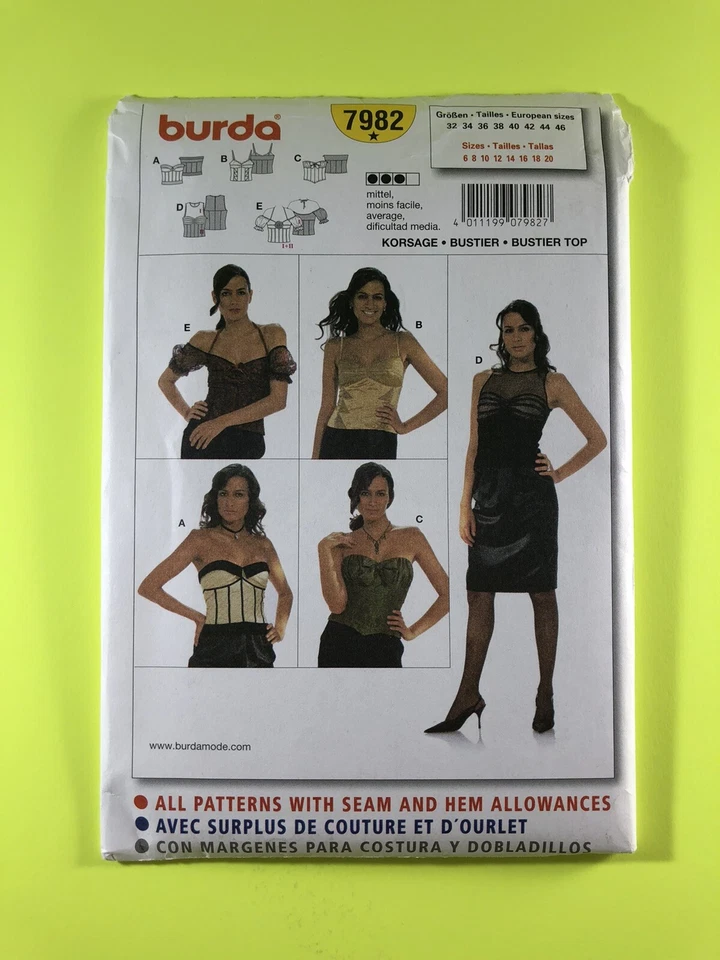 Burda 7982 Bustier Top Corset Camisole Sizes 6 8 10 12 14 16 18 20 UNCUT Pattern - Image 1 of 4