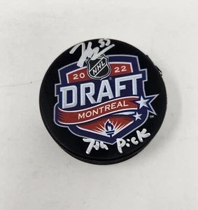 Kevin Korchinski Signed 2022 Draft puck 7th Pick inscription Blackhawks BAS - Picture 1 of 2