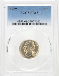 ONE OF PR68 1959 JEFFERSON NICKEL PCGS GRADED US 5C PROOF P-MINT EXACT COIN - Picture 1 of 4