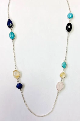 HSN Jay King Sterling Silver Multi-Gemstone Adjustable Station Chain Necklace  - Image 1 of 3