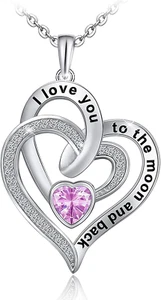 Heart Necklace for Women 925 Sterling Sliver Birthstone Heart Jewelry I Love You - Picture 1 of 7