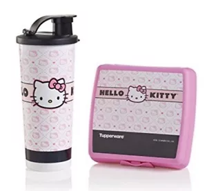 Vaso y sello de vertido Tupperwar Hello Kitty Design Sandwich Keeper nuevo - Imagen 1 de 2