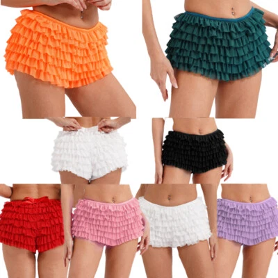 Women's Lolita Maid Lace Pants Bloomers Shorts Low Rise Ruffle Mesh Boy Shorts - Image 1 of 4