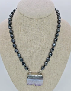 Healing Chakra Amethyst & Hematite Bead Necklace 20” - Picture 1 of 3