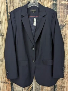 Talbots Plus Jacket Blazer Womans 14W Navy Wool Lined Pockets Office Career NWT - Picture 1 of 12