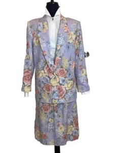 Alfred Dunner Vintage lila Blumen Blazer Rock 2 Stück Set Größe T 12/B 14 - Bild 1 von 23