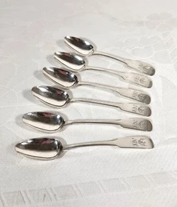 Antique x 6 Georgian Irish HM St Silver Fiddle Back Teaspoons : Dublin 1814 - Picture 1 of 15