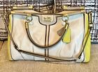 Leather Coach Madison Colorblock Carrie Bag Cream Beige Lime Chartreuse 22271