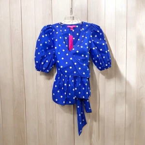 NEW Lilly Pulitzer Kara Cotton Wrap Top 0 Blue Grotto Hotter Spot XS - Picture 1 of 6