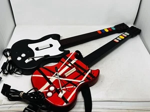 TWO Guitar Hero Guitar Controllers, Eddie Van Halen Red Octane PSLGH Playstation - Picture 1 of 12