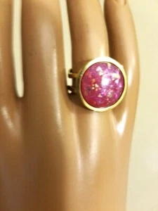 Opal Ring: Pink Fire Resin Opal Ring 16mm in 18 Karat GP Stainless-Steel Band - Picture 1 of 7