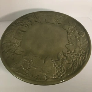 Vintage Olive Green Ceramic Pedestal Style 11" cake stand EUC gift Thanksgiving - Picture 1 of 5