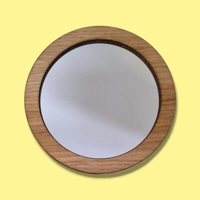 Wood Framed, Round/Circular Mirror - Wood Options, Engraving Available - Image 1 of 4