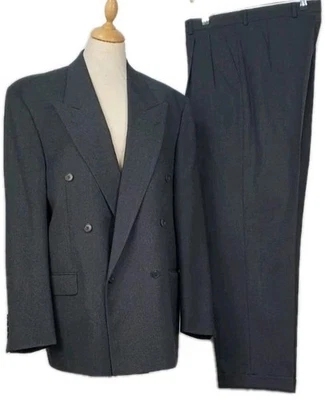 Traje YVES SAINT LAURENT Pour Homme Talla 42R 36" Cintura Lana Pura Doble Pecho Foto 1 de 4