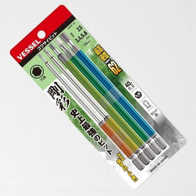 VESSEL GS5P-32 GO-SAI Hex Bit Set 5pc 6.35mm Shank 150mm Color Head Magnetic Tip - Image 1 of 4