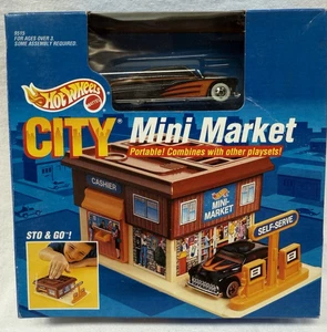 Hot Wheels 1990 City Mini Market Sto & Go! Playset with "Black Passion" Sealed - Picture 1 of 7