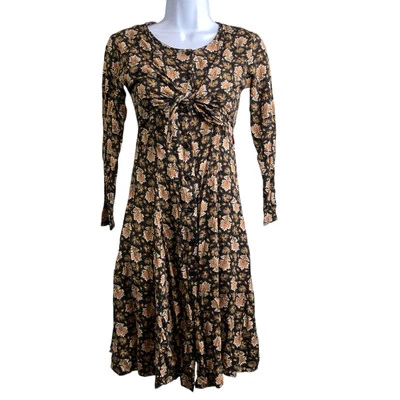 Vestido Floral Negro Vintage Esprit Niñas Y2K Est. Talla 6 Whimsigoth Cottagecore Foto 1 de 4