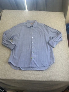 Gitman Bros Dress Shirt Mens 19 34 Blue Windowpane Plaid Check Business Made USA - Picture 1 of 10