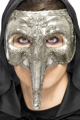 Smiffys Luxury Venetian Capitano Mask, Silver - Image 1 of 2