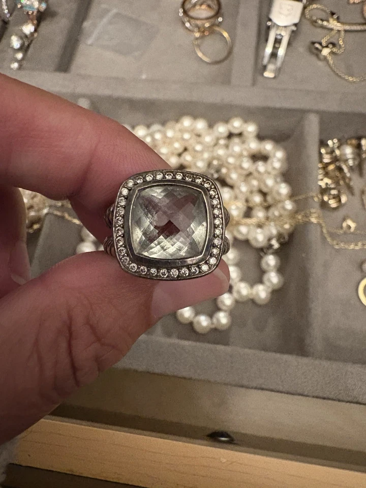 Кольцо David Yurman из чистого серебра с голубым топазом и бриллиантами Noblesse - Изображение 1 из 3