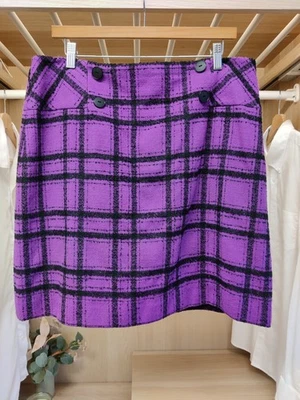 HOBBS LONDON UK 16 PURPLE SKIRT MINI SHORT CHECK WOOL BLEND WORK LINED WOMENS - Image 1 of 4
