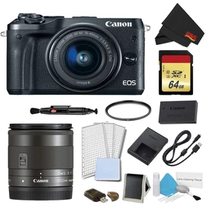 Canon EOS M6 Mirrorless Digital Camera +15-45mm Lens (Black) Plus Bundle w/Bonus - Picture 1 of 5