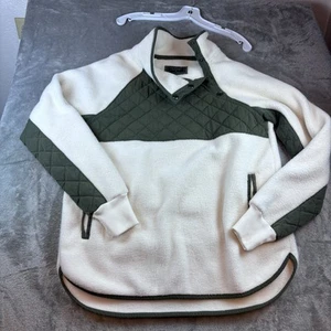 Abercrombie & Fitch Pullover Maglione Uomo Medio Bianco Verde Pile Trapuntato Snap - Foto 1 di 10