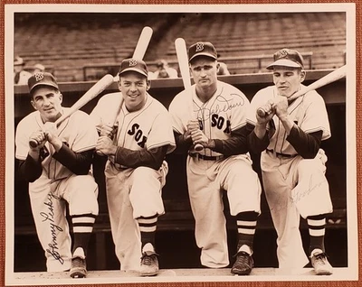 Bobby Doerr HOF Goodman Pesky 3x Auto 8x10 Boston Red Sox Baseball Photo JSA - Image 1 of 4