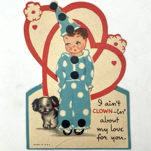 Lindo Pequeño Payaso Niño y Perro Años 40 De Colección San Valentín “Payaso Sobre Mi Amor” - Imagen 1 de 3