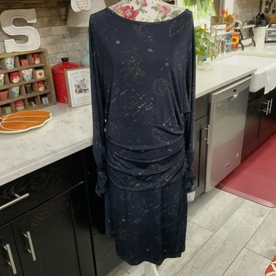 Doncaster Dress Sz 18 Midi Length Evening Cocktail Navy Blue Gold Side Slit New - Image 1 of 4