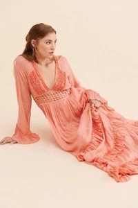 Free People Seraphina Maxi Dress Peach Boho Ruffle Women’s Size XL NWOT - Picture 1 of 12