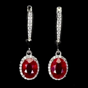 925 Sterling Silver Earrings Oval Ruby 8x6mm Natural Gemstone Jewelry - Picture 1 of 14