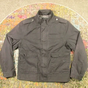 Alfani Bomber Jacket Mens L Black Lightweight Cotton Nylon Canvas Mock Epaulets - Picture 1 of 10